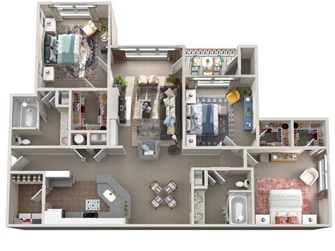 Floor plan for 3 beds, 2 baths, 1454 sqft